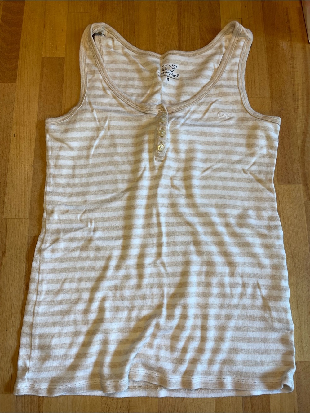 Vineyard Vines Cream and White Striped Henley Tank